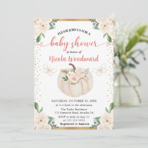 Rosa und cremefarbene florale Kürbis-Baby-Party Einladung