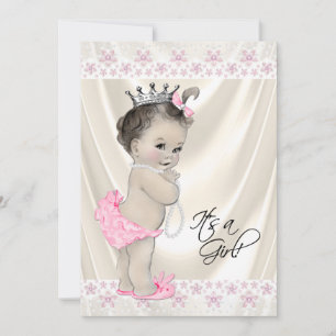 Rosa und cremefarbene Perlen und Spitze Baby Showe Einladung
