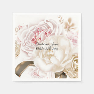 Rosa- und cremefarbene Rosen-Pfingstrosen-Hochzeit Serviette