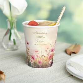 Rosa und cremefarbene Wildblumen Brautparty Pappbecher
