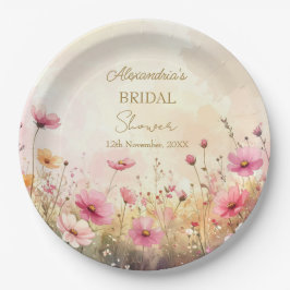 Rosa und cremefarbene Wildblumen Brautparty Pappteller
