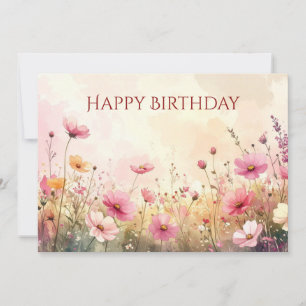 Rosa und cremefarbene Wildblumen Gerne zum Geburts Karte