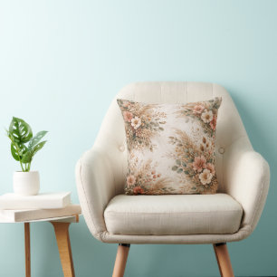 Rosa und cremefarbener Boho-Pampas-Strauß Kissen