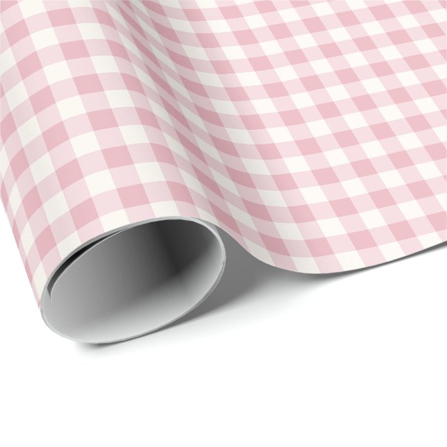 Rosa und cremefarbenes Gingham-Karo-Muster Geschenkpapier (Rolleneckpunkt)