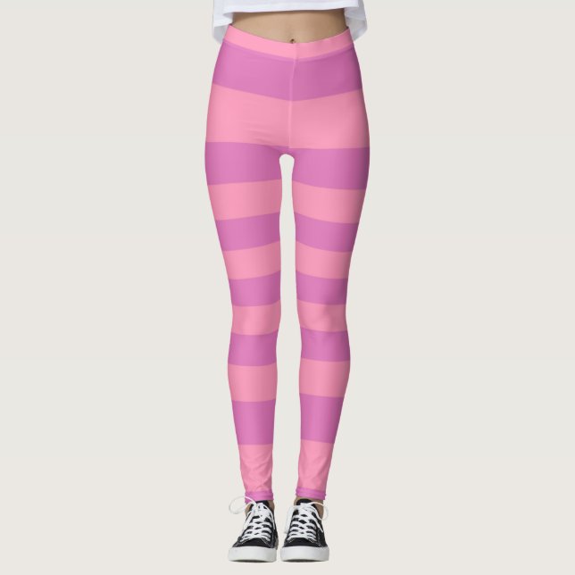 Rosa und dunkle rosa lila Streifen Leggings (Vorderseite)
