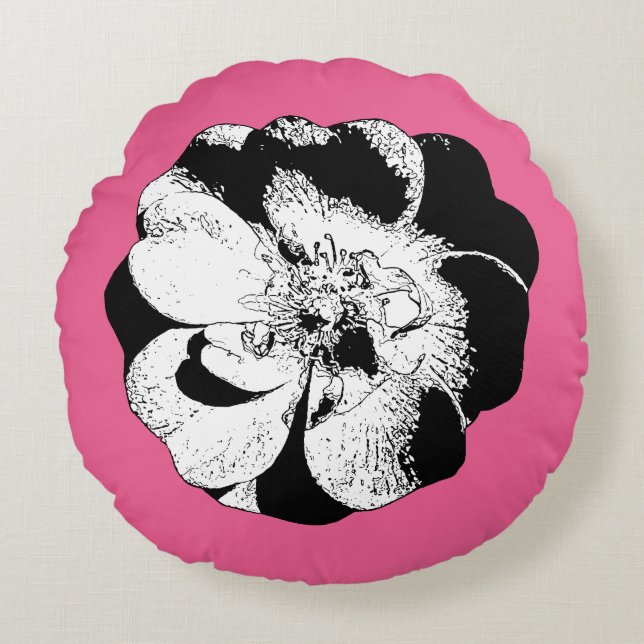 Rosa und einfarbiges Rundkissen Rundes Kissen (Vorderseite)
