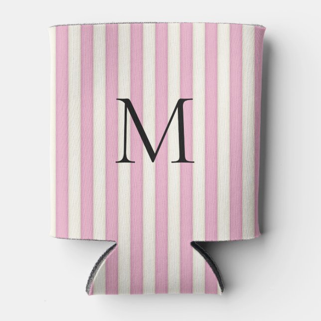 Rosa und Elfenbein Candy Stripes Mit Monogramm Dosenkühler (Vorderseite)