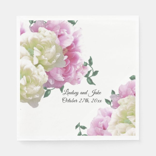 Rosa und Elfenbeinerden Hochzeitspapier Napkins Serviette (Vorderseite)
