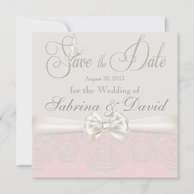 Rosa und Elfenbeinschmetterlinge Save the Date (Vorderseite)