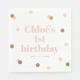 Rosa und erstes Geburtstags-Party des Goldconfetti Serviette