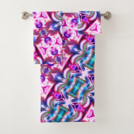 Rosa und farbenfrohe Mischung mit grobem Glasstil Badhandtuch Set