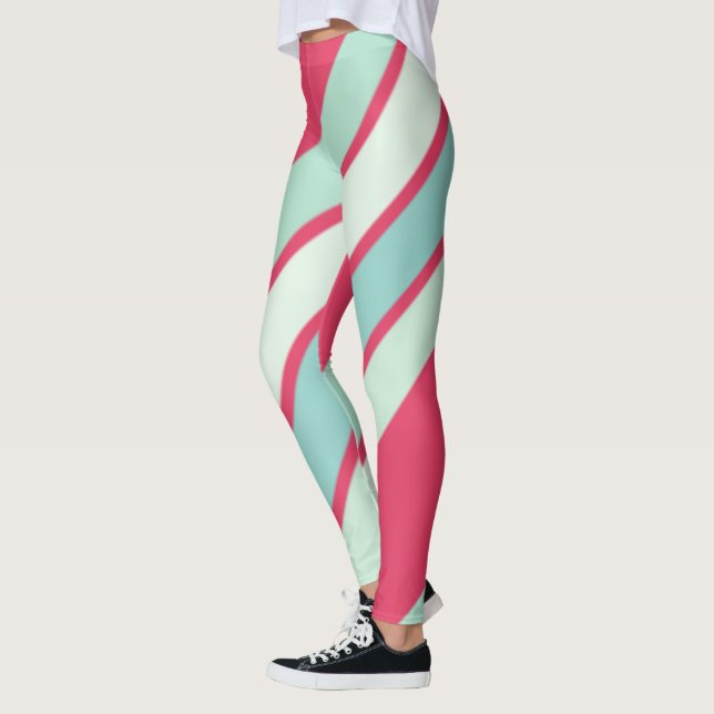 Rosa und Farbtöne der hellblauen Streifen Leggings (Links)