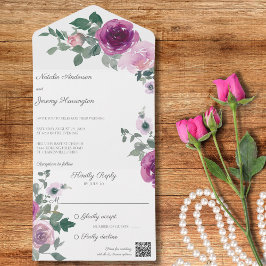 Rosa und Fuchsia-Rose über den weißen QR-Code All In One Einladung