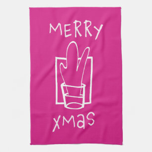 Rosa und funkelndes Frohes Xmas Geschirrtuch