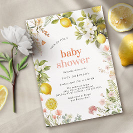 Rosa und Gelb | Floral Lemon Citrus Babydusche Einladung