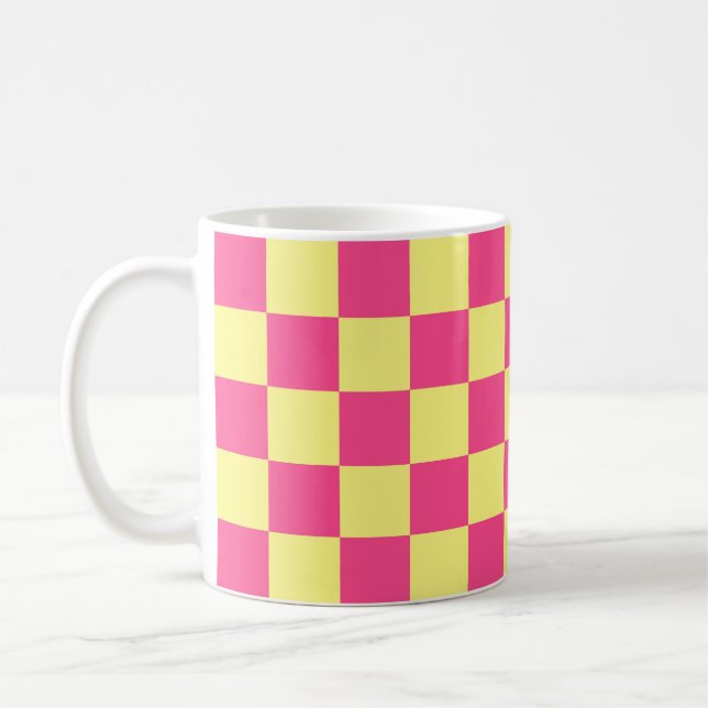 Rosa und gelb kariertes Druckmuster Kaffeetasse (Links)