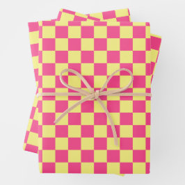 Rosa und gelb kariertes Muster Geschenkpapier Set