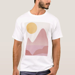 Rosa und gelb Minimalistischer Sonnenuntergang T-Shirt