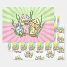 Rosa und gelb Retro Pop Mushroom Geburtstag