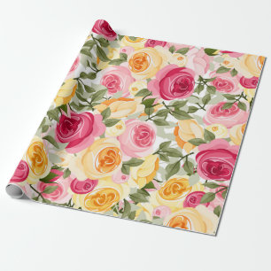 Rosa und Gelb Rosen Bauernhof Shabby Chic Blumen Geschenkpapier