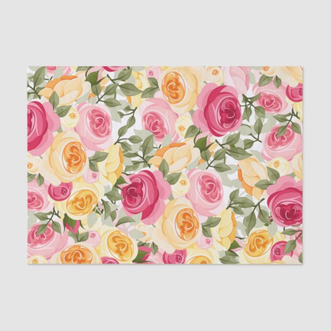 Rosa und Gelb Rosen Bauernhof Shabby Chic Blumen Seidenpapier (Vorderseite)