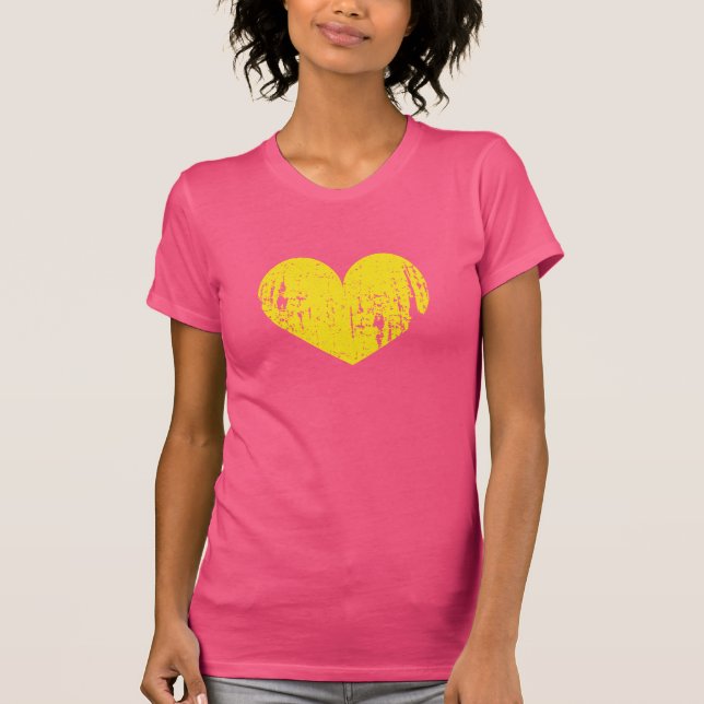 Rosa und gelb verblassenes Vintages Herz t Shirt (Vorderseite)