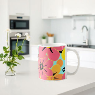 Rosa- und Gelbblüten auf Sky Blue Dopamin Style Kaffeetasse