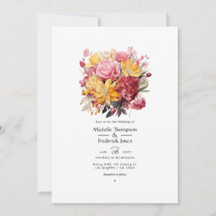 Rosa- und Gelbblütenhochzeit Einladung