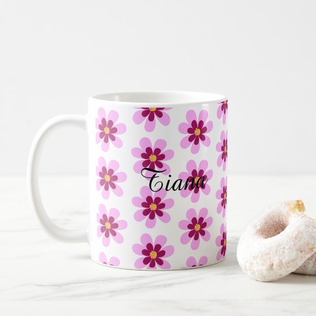 Rosa und gelbe Blume Kaffeetasse (Mit Donut)
