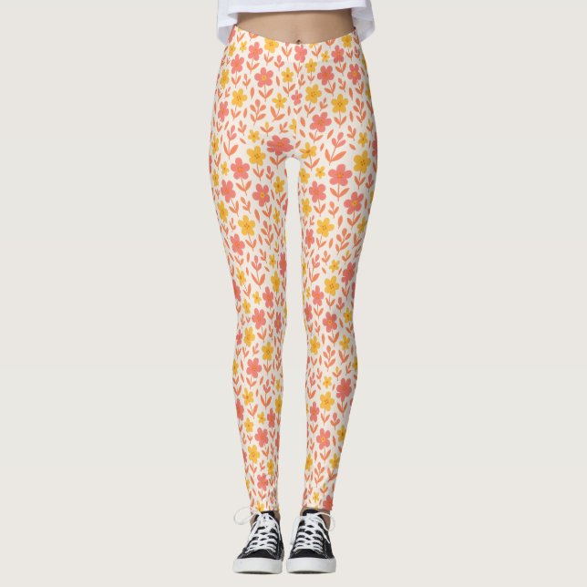 Rosa und gelbe Blume Leggings (Vorderseite)