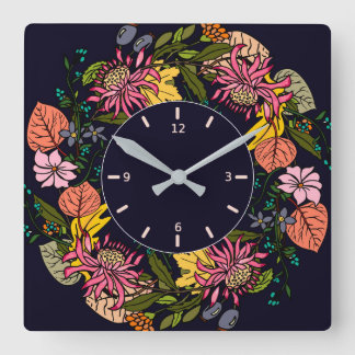 Rosa und gelbe Blume Quadratische Wanduhr