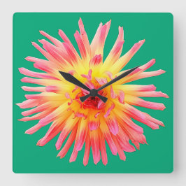 Rosa und gelbe Blume Quadratische Wanduhr