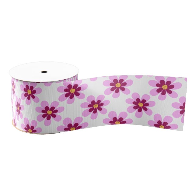 Rosa und gelbe Blume Ripsband (Spule)