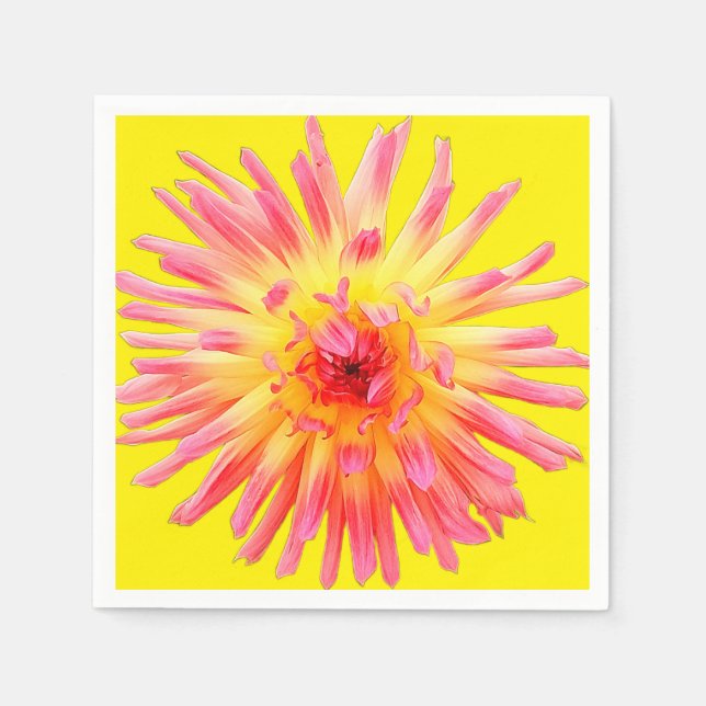 Rosa und gelbe Blume Serviette (Vorderseite)