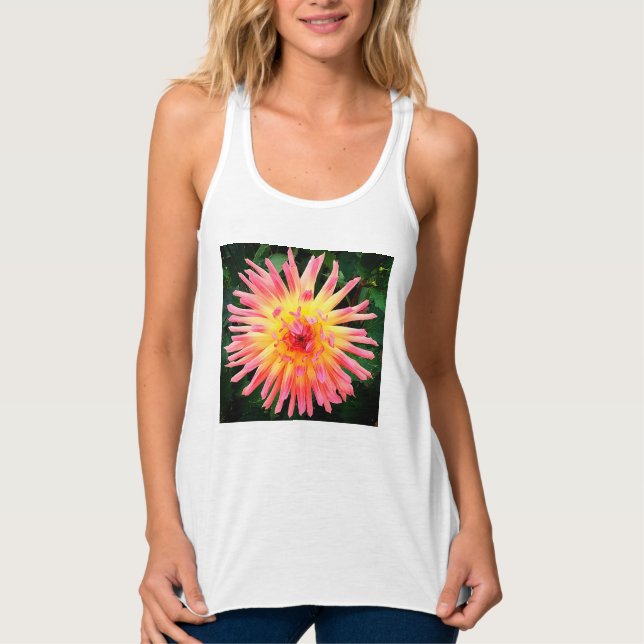 Rosa und gelbe Blume Tank Top (Vorderseite)