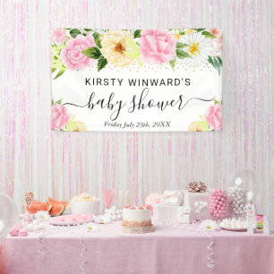 Rosa und gelbe Blumen Baby Shower Willkommen Banner