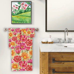 Rosa und gelbe Blumen Badezimmer Handtuch Set