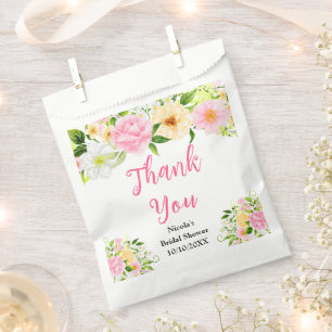 Rosa und gelbe Blumen Brautparty Dankeschön Geschenktütchen