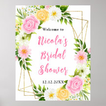 Rosa und gelbe Blumen Brautparty Willkommen