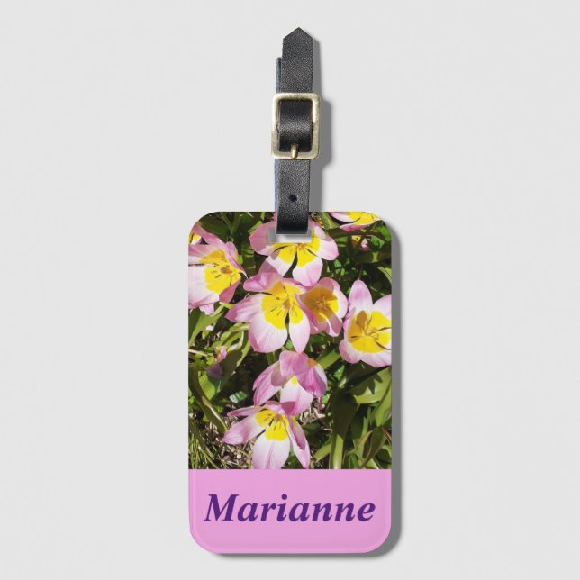 Rosa und gelbe Blumen Gepäckanhänger (Vorderseite Vertikal)