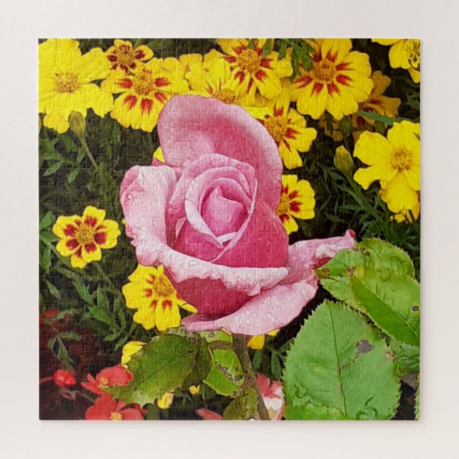 Rosa und gelbe Blumen Jigsaw Puzzle (Vertikal)