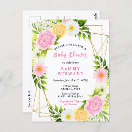 Rosa und gelbe Blumen Kinderdusche Postkarte