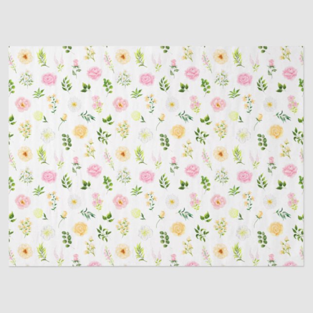 Rosa und gelbe Blumen mit Blattmuster Seidenpapier (Vorderseite)