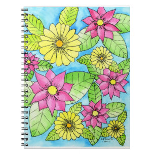 Rosa und gelbe Blumen Notizblock