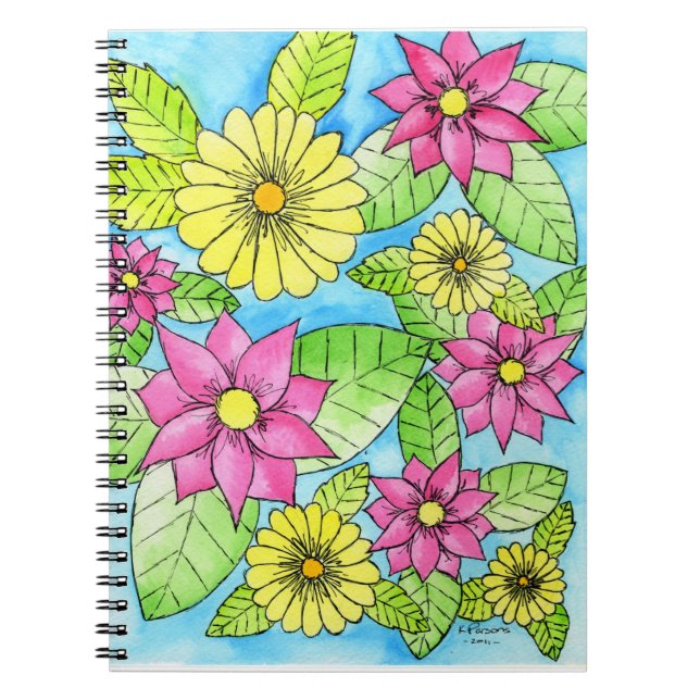 Rosa und gelbe Blumen Notizblock (Vorderseite)