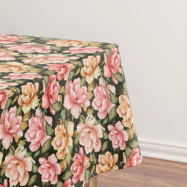 Rosa und gelbe Blumen. Romantisches Muster Tischdecke (Beispiel)