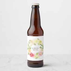 Rosa und gelbe Blütenfarbe   Hochzeit Bierflaschenetikett
