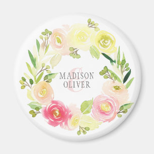 Rosa und gelbe Blütenfarbe   Hochzeit Magnet