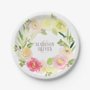 Rosa und gelbe Blütenfarbe Hochzeit Pappteller
