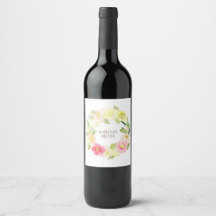 Rosa und gelbe Blütenfarbe   Hochzeit Weinetikett